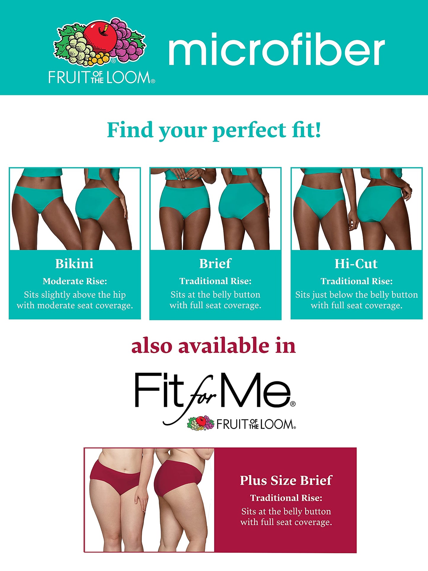 Fruit of the Loom Women's Size Underwear, Designed to Fit Your Curves, Hi Cut-Microfiber-Assorted, 10 Plus