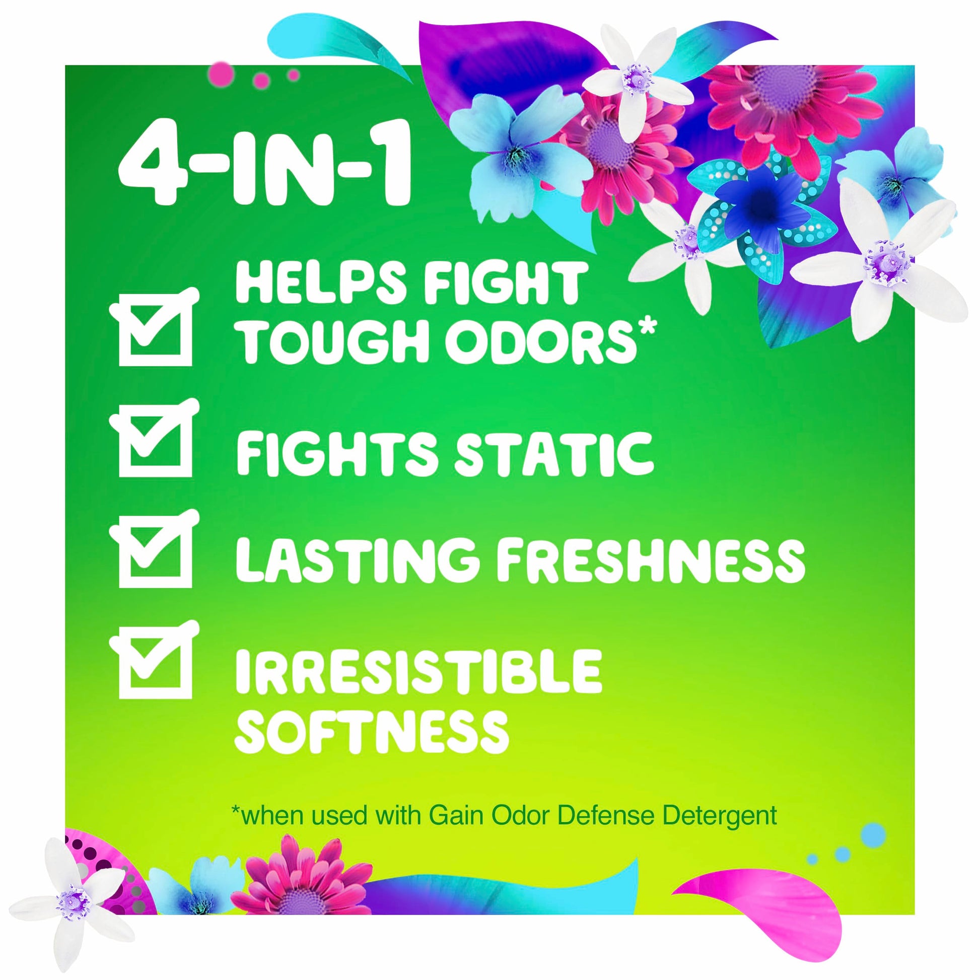Gain + Odor Defense Fabric Softener Dryer Sheets, Super Fresh Blast Scent, 120 ct