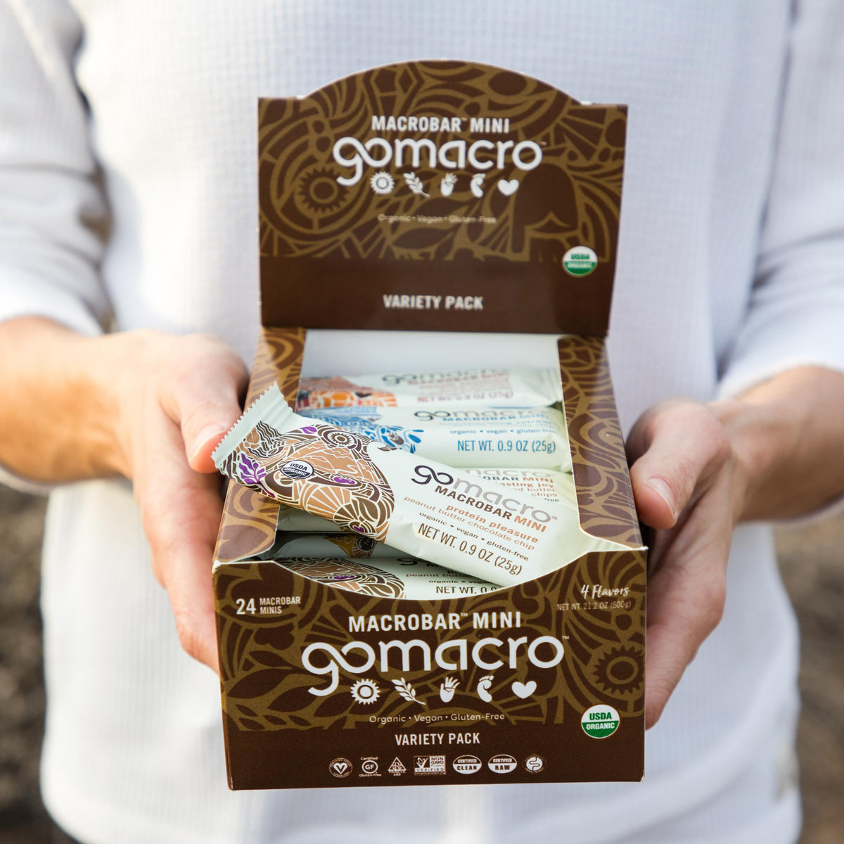 GoMacro MacroBar Mini Organic Vegan Protein Bars, Variety Pack, 0.9 Oz, 24 Count