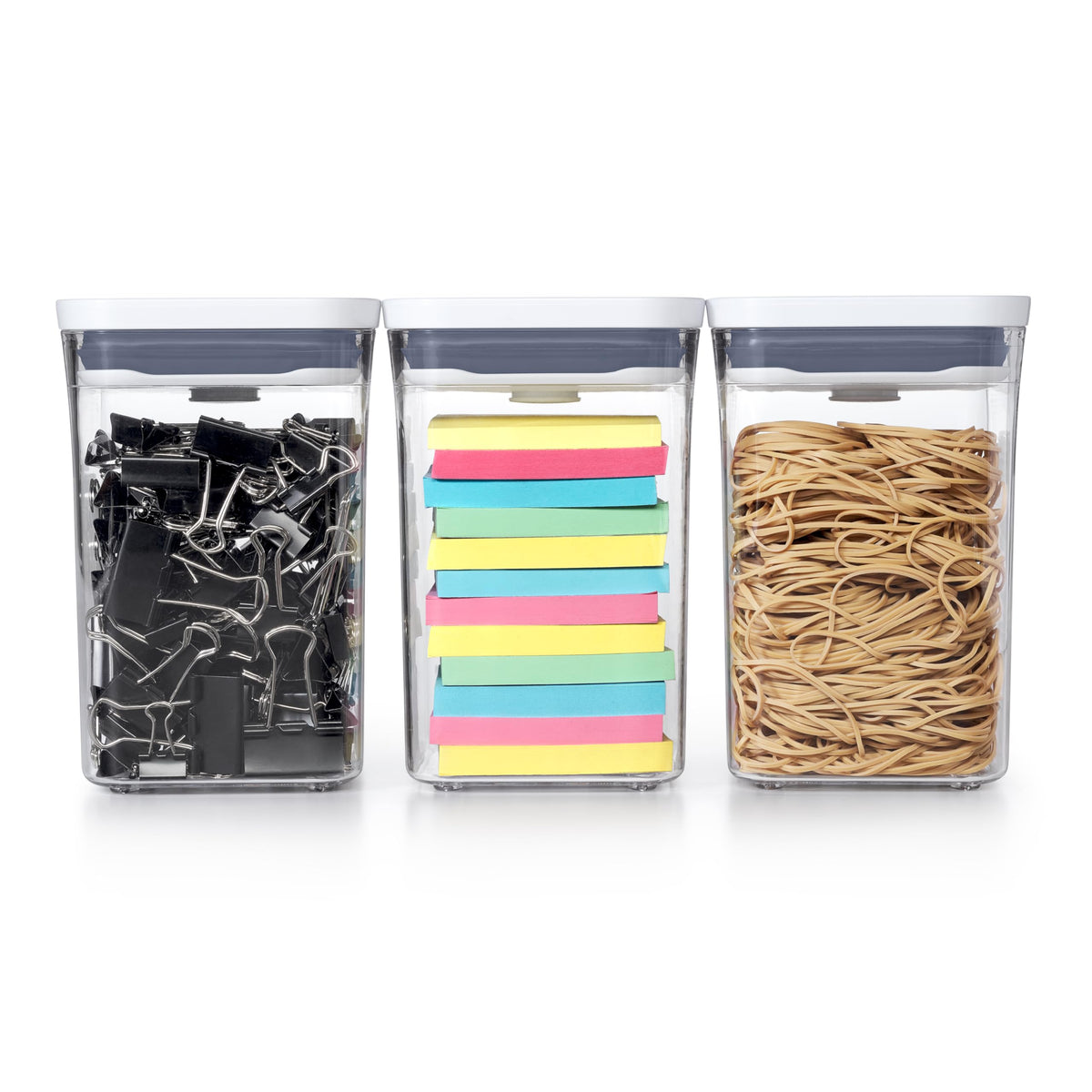 OXO Good Grips 3-PC Small Square Short POP Container Set, White,Grey