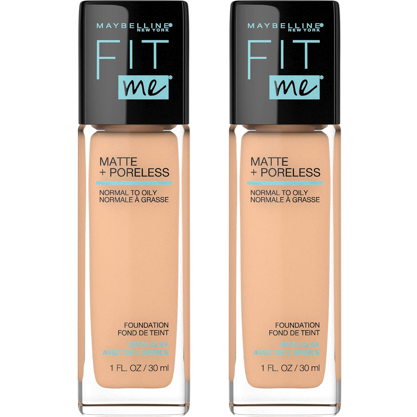 Maybelline New York Fit Me Matte + Poreless Liquid Foundation Makeup, Nude Beige, 2 COUNT Oil-Free Foundation, 2 Oz