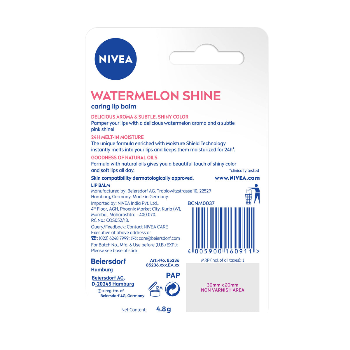 Nivea Fruity Shine Watermelon Lip Balm, 4.8gm