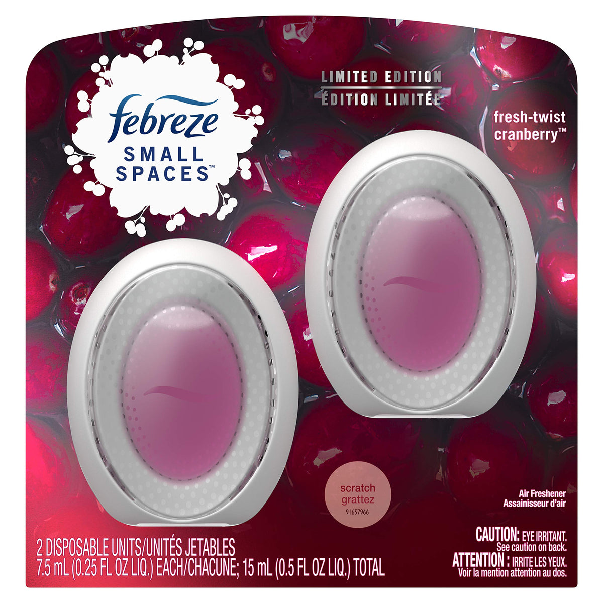 Febreze Small Spaces, Fresh - Twist Cranberry, 2 count