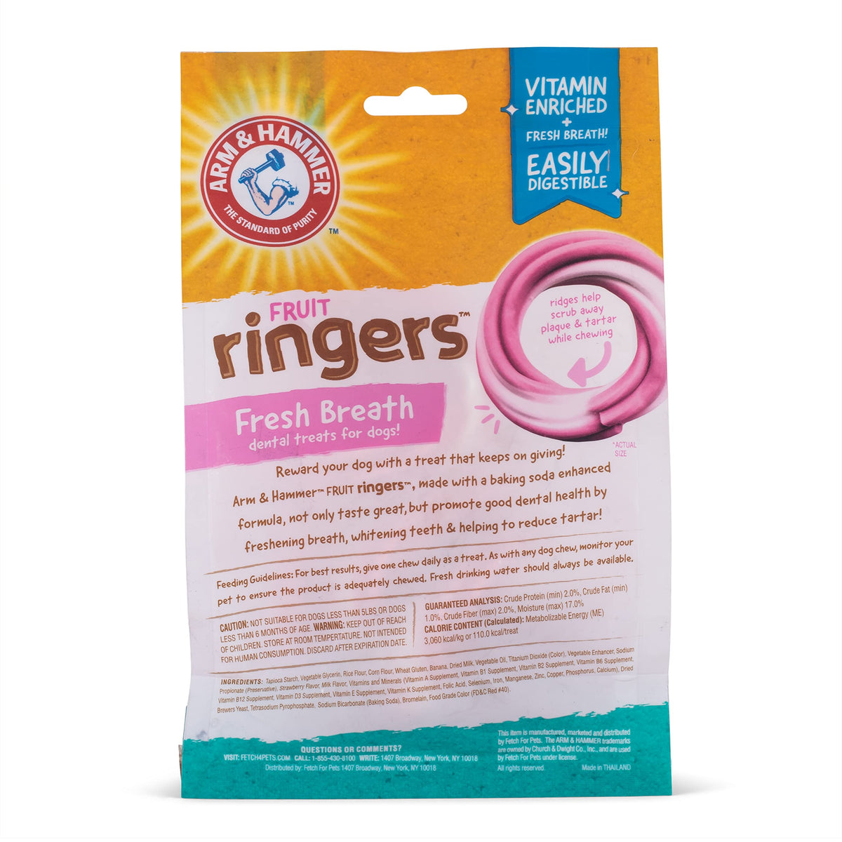 Arm & Hammer for Pets Ringers Dental Treats for Dogs Dog Dental Chews Fight Bad Breath & Tartar Without Brushing Fruity Strawberry Flavor in Dog Treat Bag,Dental Dog Chews(Pack of 24,120 Count)