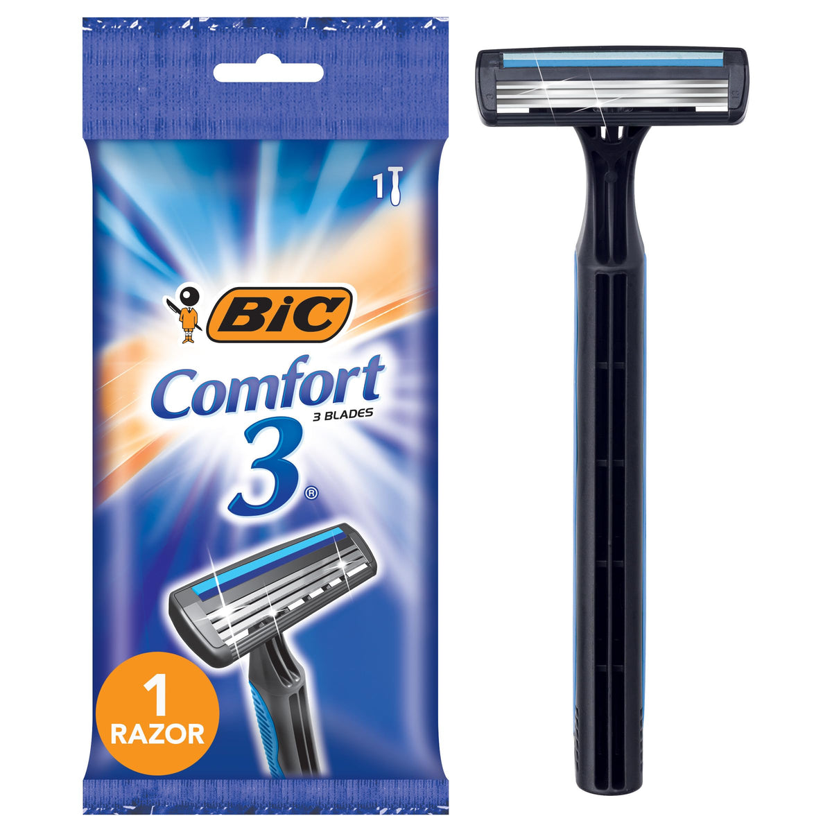 BIC Comfort 3 Men's Disposable Razors, 3 Blade For a Smooth and Comfortable Shave, 1-Count