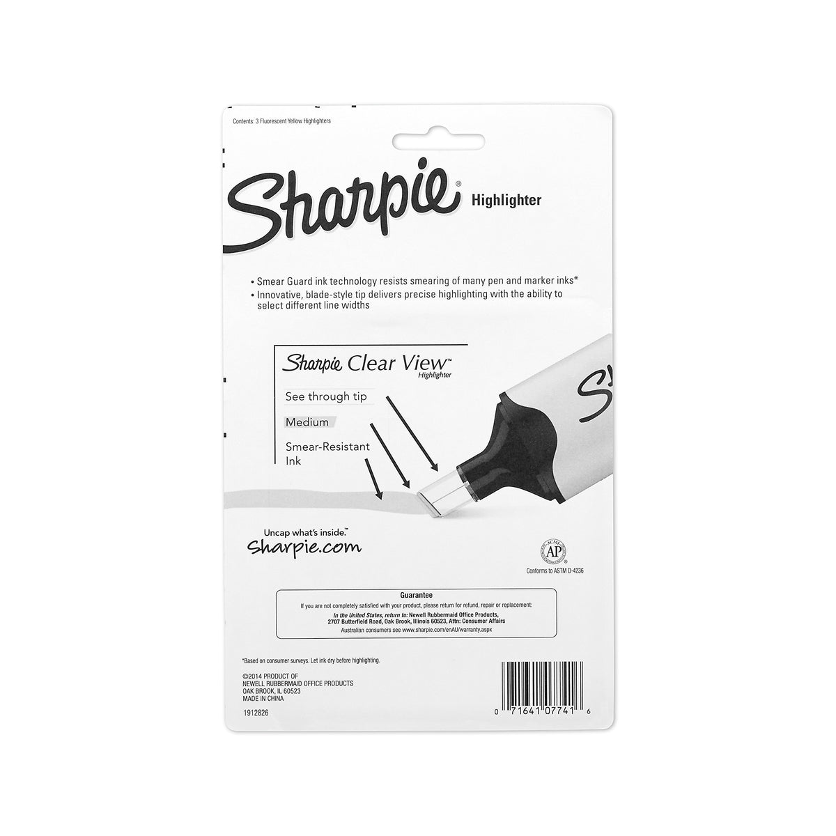 SHARPIE Clear View Chisel Tip Highlighters, Yellow (1904613)
