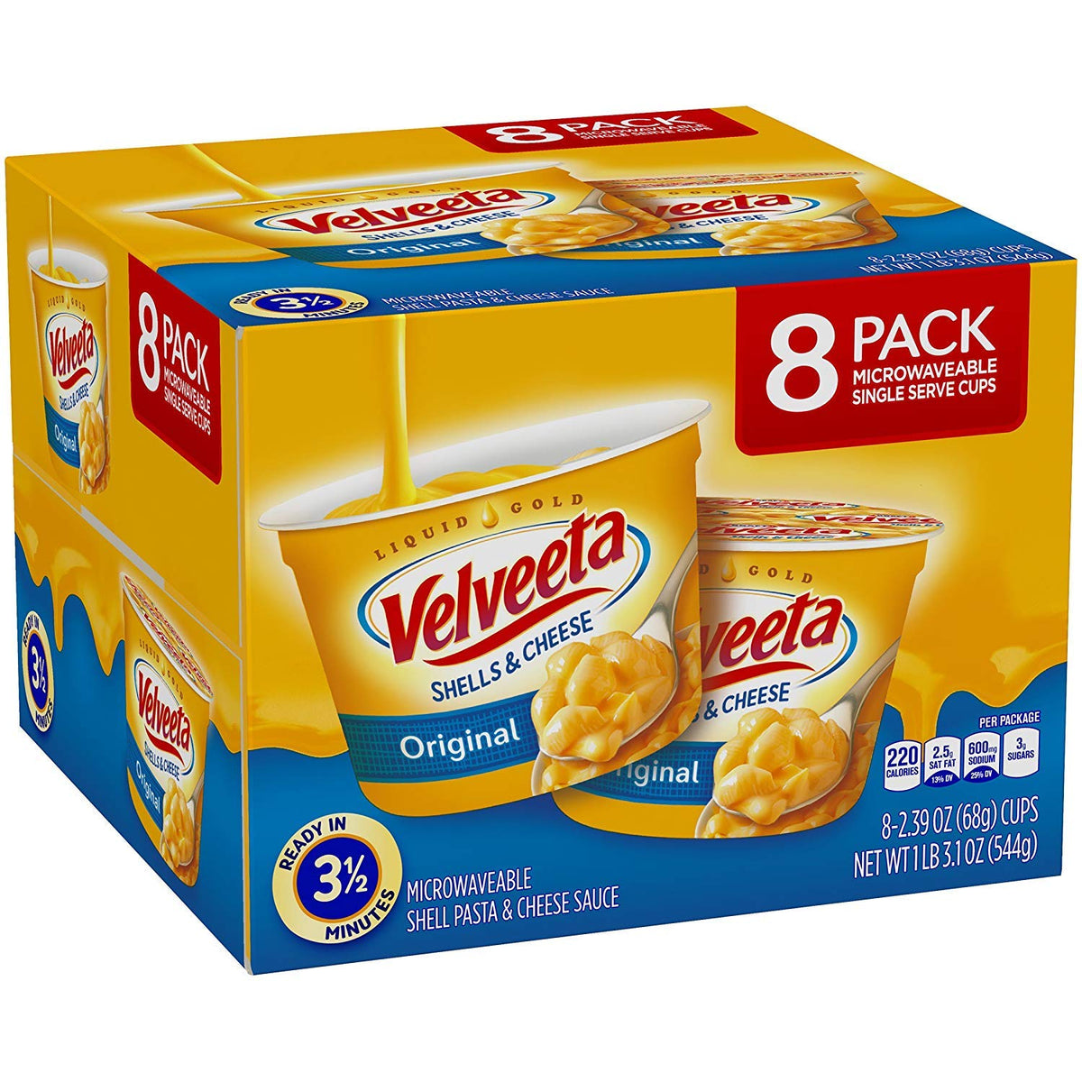 Velveeta Shells & Cheese Pasta, Original, Single Serve Microwave Cups, 8Count 2 Pack