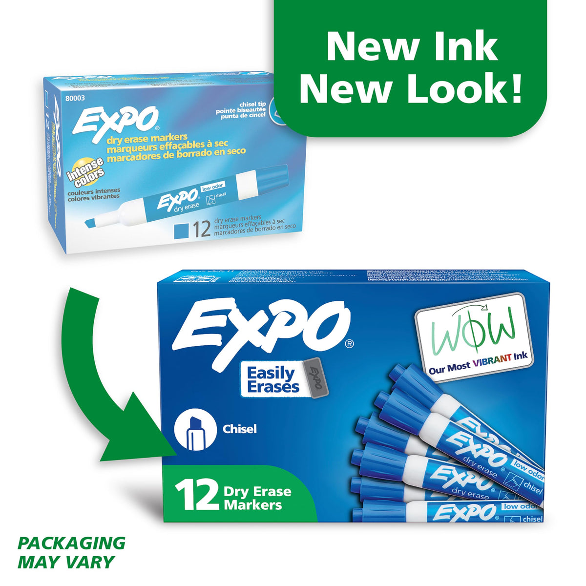 EXPO Low Odor Dry Erase Markers, Chisel Tip, Blue, 12 Count
