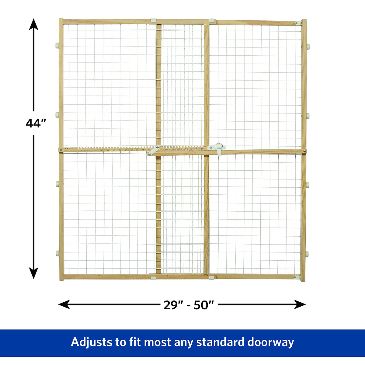 MidWest Homes for Pets Wire Mesh Pet Safety Gate, Dog Gate Expands From 29 - 50 Inches Wide, 44 Inches Tall, Wood, Powder Coated Wire