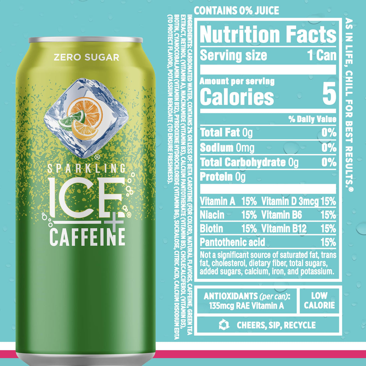 Sparkling Ice Caffeine Variety Pack, Flavored Sparkling Water, Zero Sugar, with Vitamins and Antioxidants, 16 fl oz, 12 count (Citrus Twist, Black Raspberry, Blue Raspberry, Strawberry Citrus)