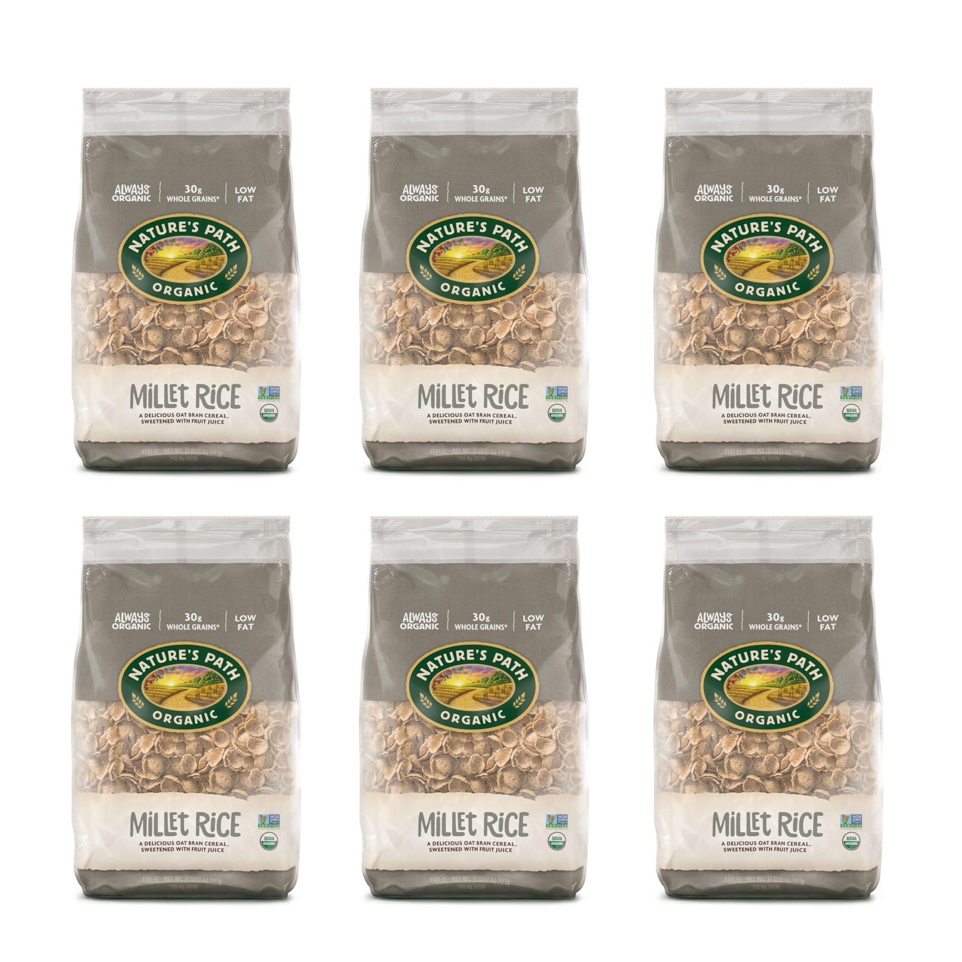 Nature's Path Organic Millet Rice Flakes Cereal, 32 oz (Pack of 6), Non-GMO, Earth Friendly Packaging