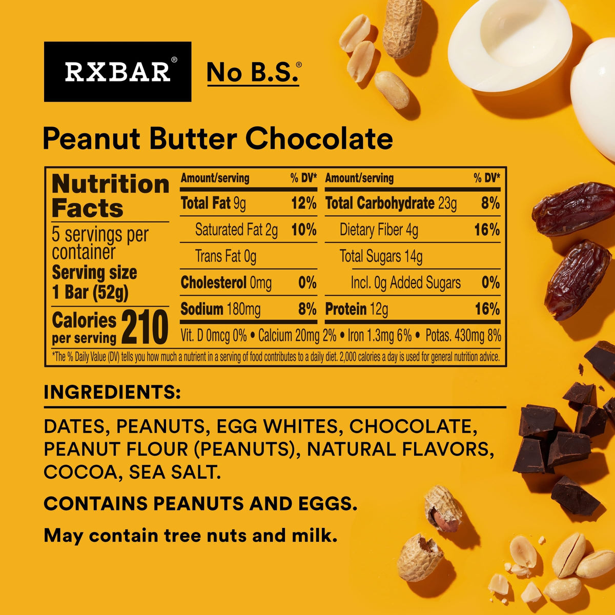 RXBAR Protein Bars, Protein Snack, Snack Bars, Peanut Butter Chocolate, 9.1oz Box (5 Bars)