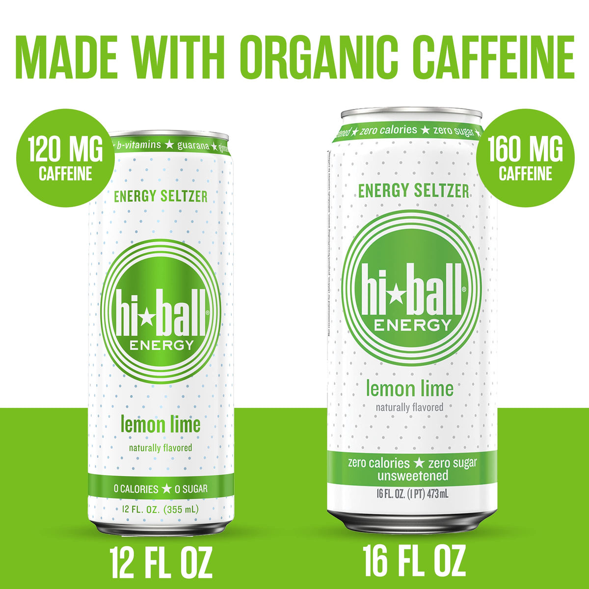 Hiball Clean Energy Seltzer Water, Caffeinated Sparkling Water Made with Vitamin B12 and Vitamin B6, Sugar Free, 16 Fl Oz (Pack of 8), Lemon Lime