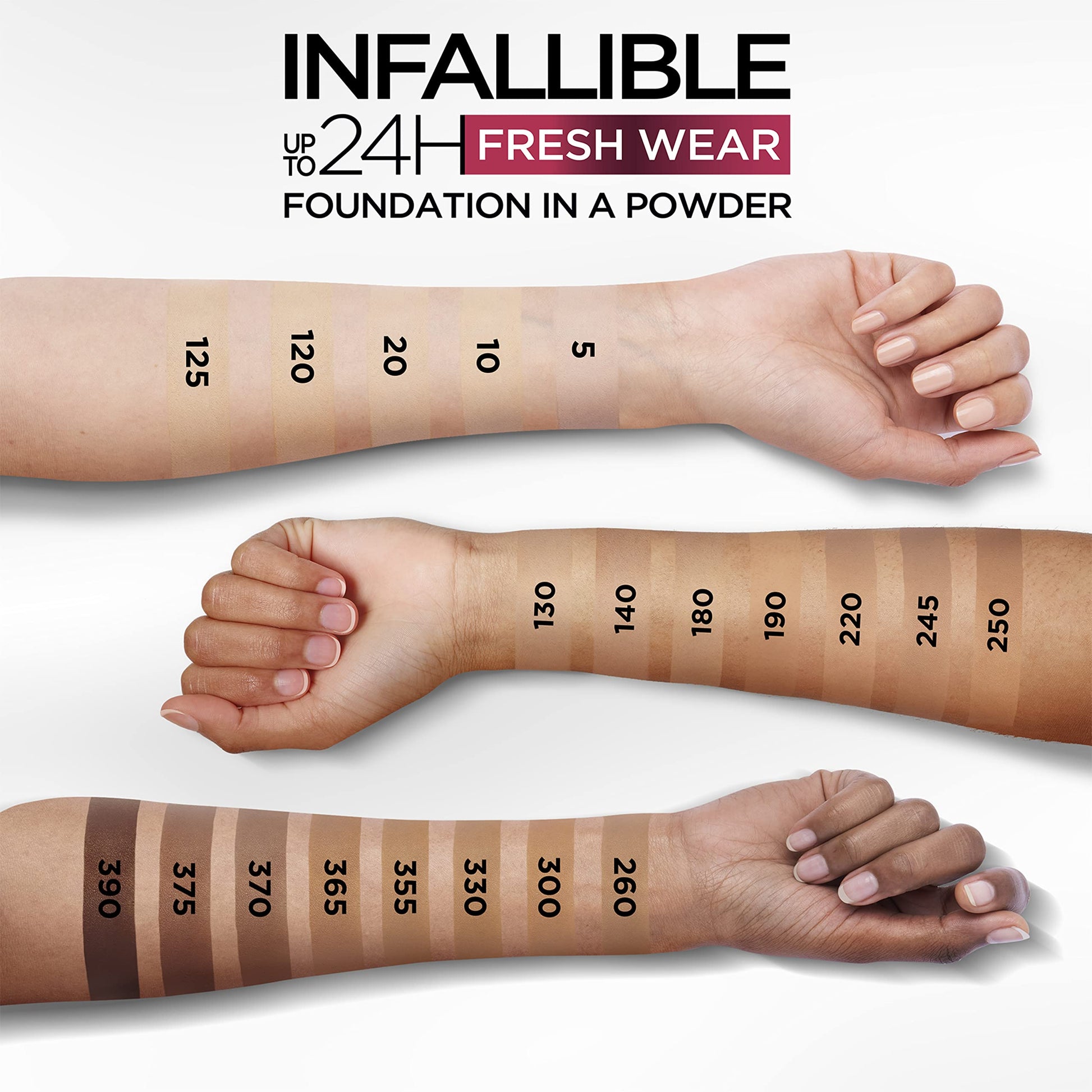 L'Oreal Paris Makeup Infallible Fresh Wear Foundation in a Powder, Up to 24H Wear, Waterproof, Porcelain, 0.31 oz.