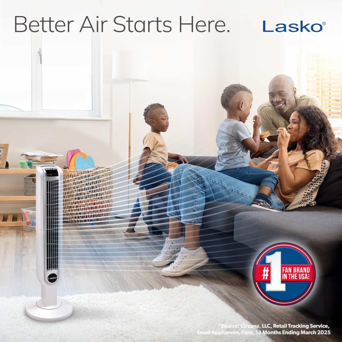 Lasko Oscillating Tower Fan with Remote Control, 3 Quiet Speeds, Timer for Bedroom, Kitchen, Office Use, White, 36" 2510