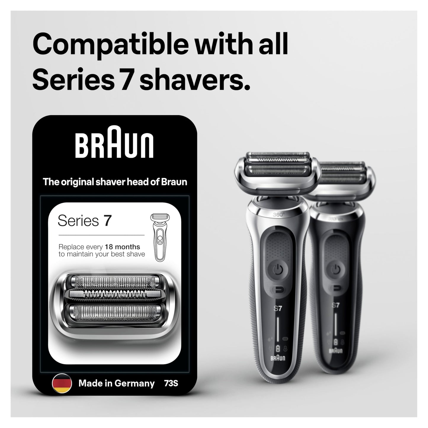 Braun Series 7 Electric Shaver Replacement Head, Easily Attach Your Shaver Head, Compatible with New Generation Series 7 Shavers, 73S, Silver