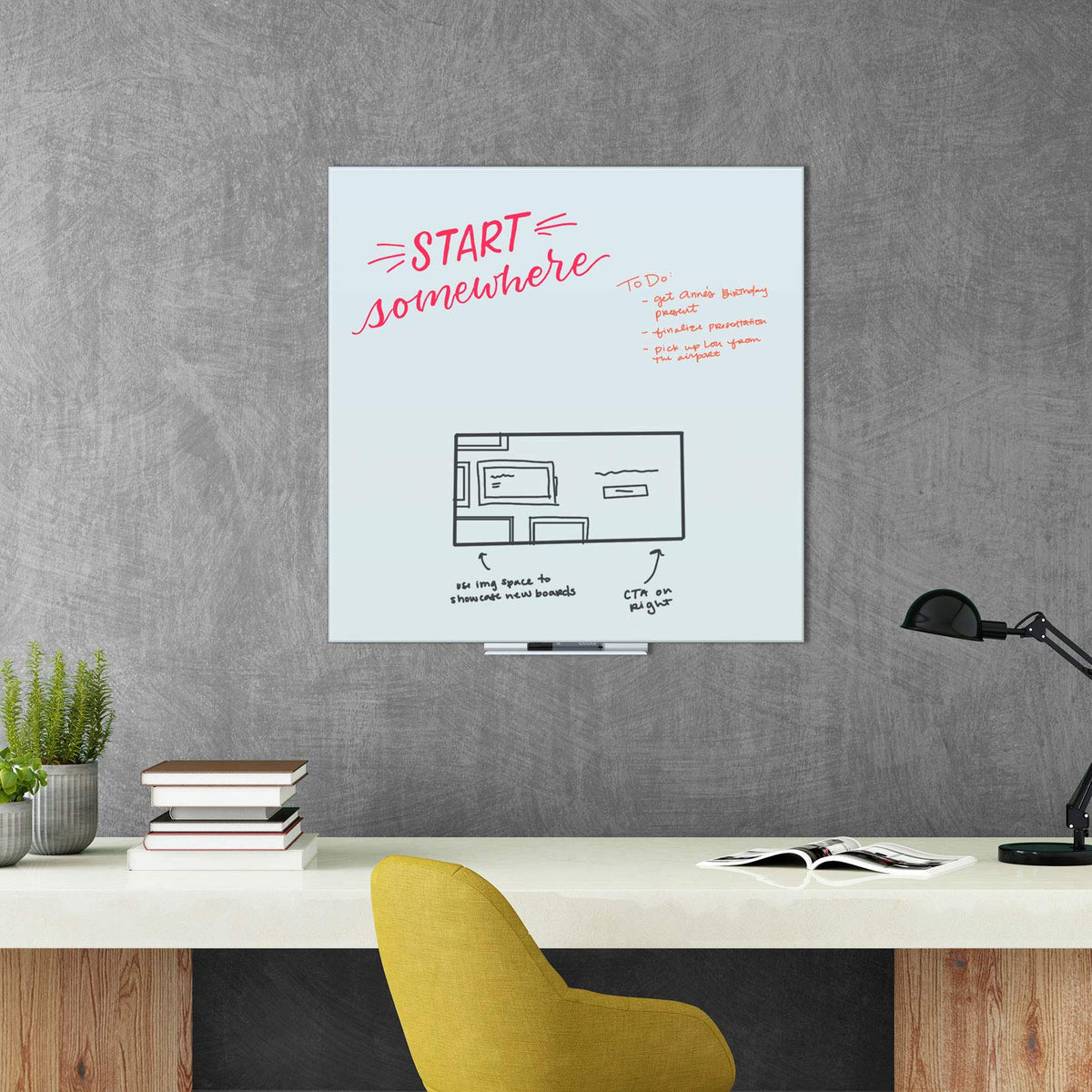 U Brands 3976U00-01 U Brands 3976U0001 Floating Glass Dry Erase Board, 36 x 36, White