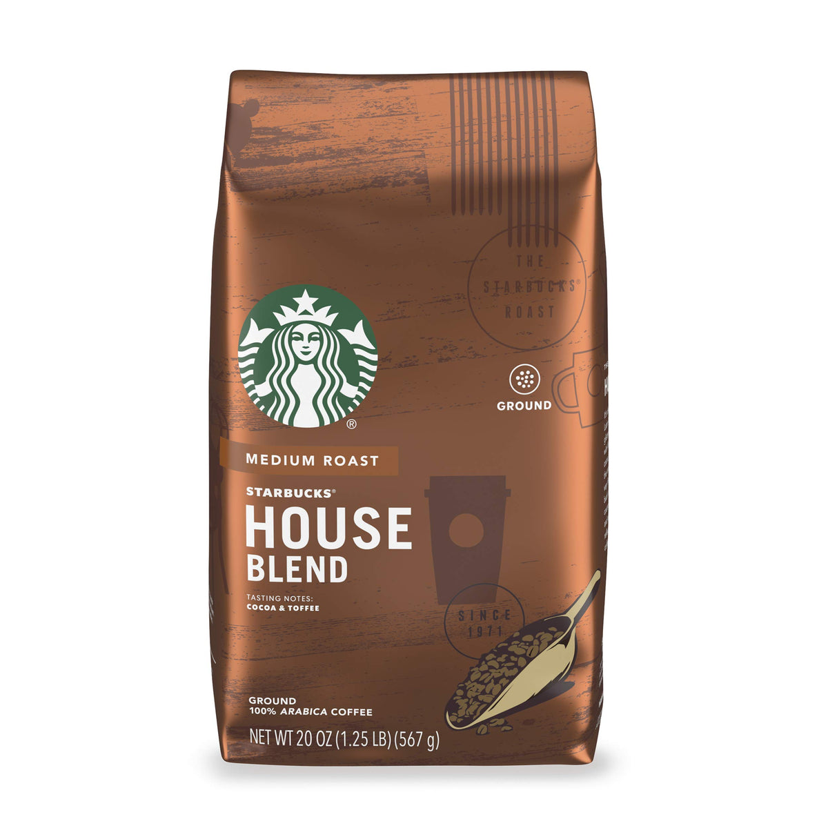 Starbucks Medium Roast Ground Coffee â€” House Blend â€” 100% Arabica â€” 1 bag (20 oz.)
