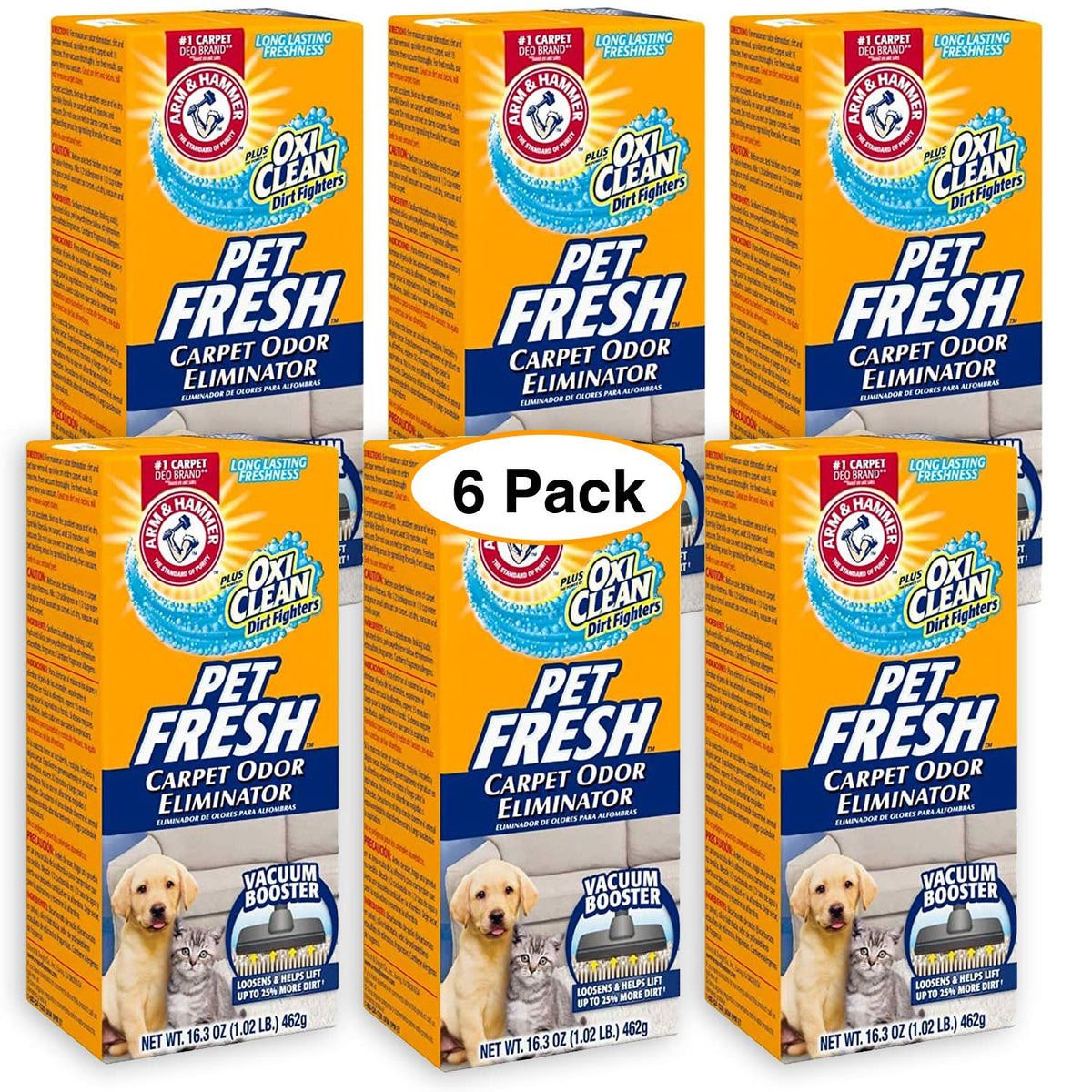 Arm & Hammer Pet Fresh Carpet & Litter Odor Eliminator Plus Oxi Clean Dirt Fighters (6 Packs of 16.3 Oz. ea)