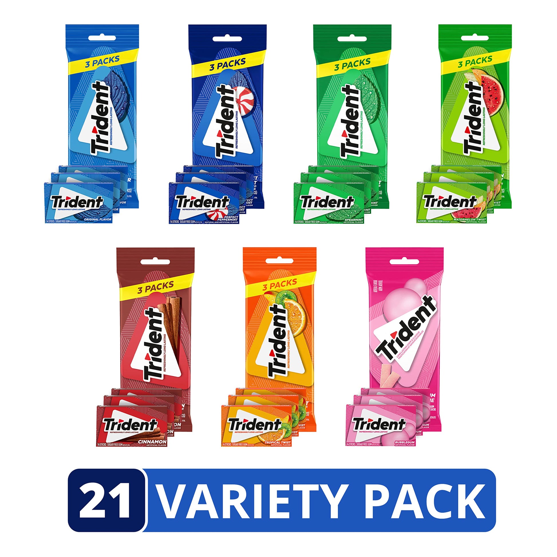 Trident Sugar-Free Chewing Gum Variety Pack Candy, Assorted Flavors, 21 Packs of 14 Pieces (294 Total Pieces)