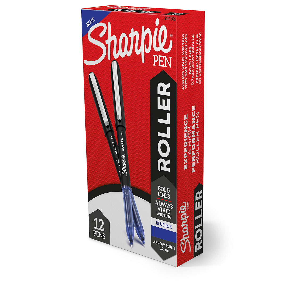 SHARPIE Rollerball Pen, Arrow Point (0.7mm) Pen for Bold Lines, Blue Ink, 12 Count
