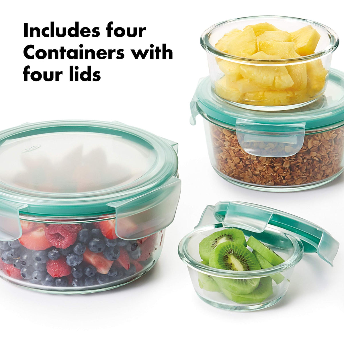 OXO Good Grips 8 Piece Smart Seal Airtight Glass Round Container Set,Blue