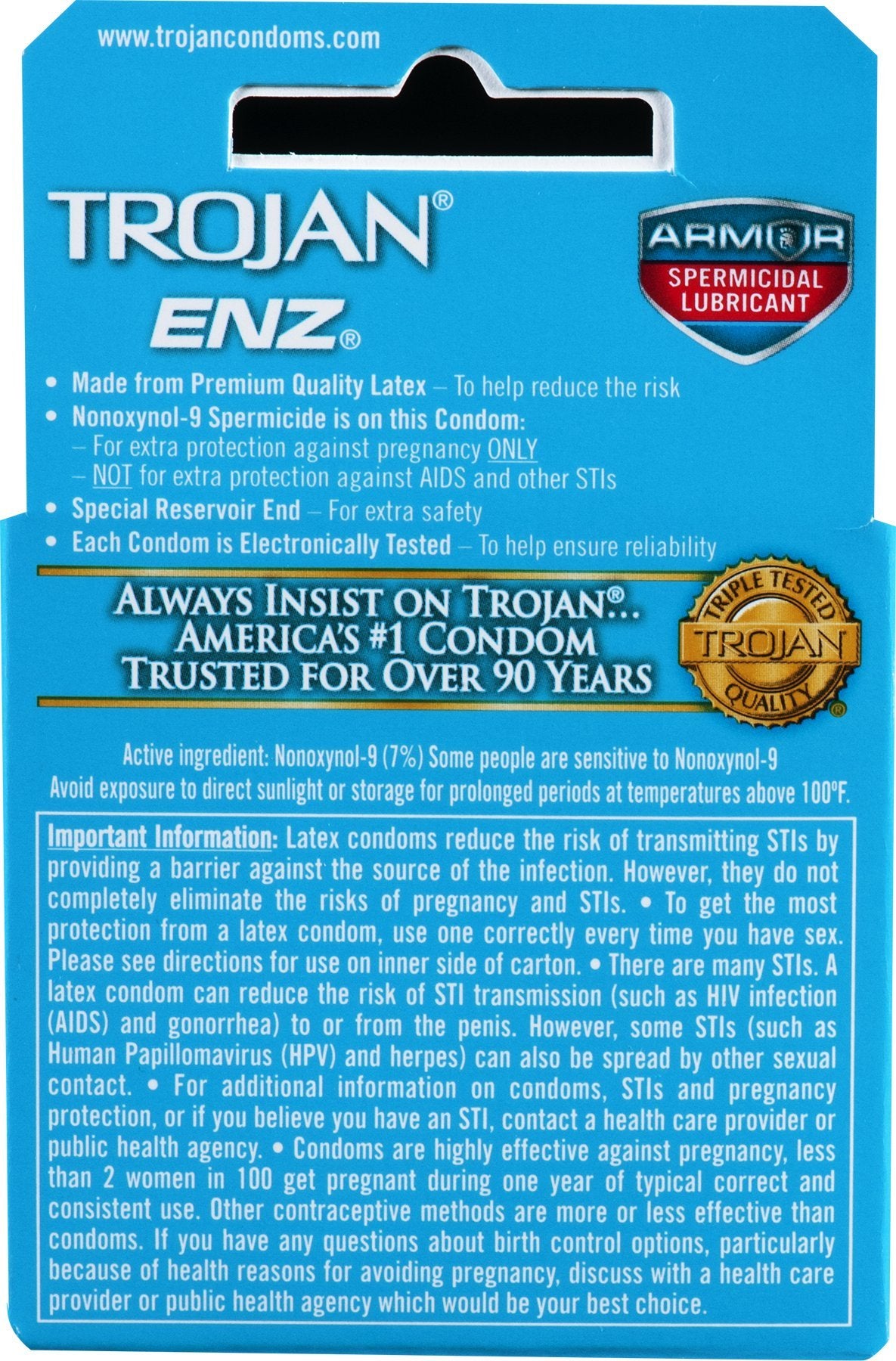 Trojan ENZ Spermicidal Lubricant (3 Latex Condoms)