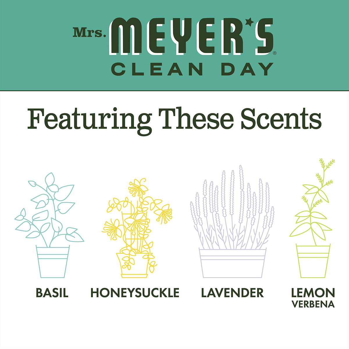 MRS. MEYER'S CLEAN DAY Multi-Surface Cleaner Concentrate, Use to Clean Floors, Tile, Counters, Basil, 32 fl. oz