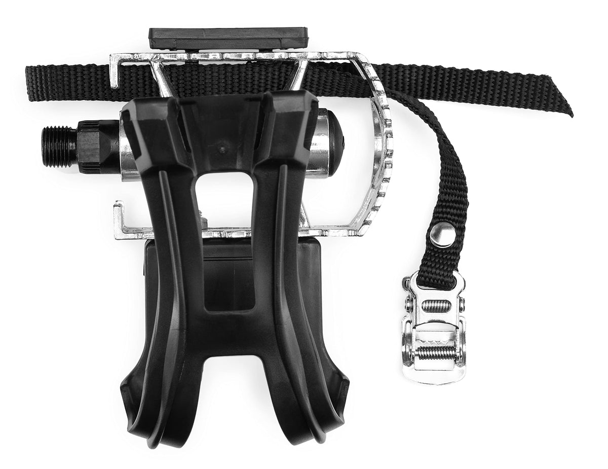 Schwinn Alloy Bike Pedals with Toe Straps, Fits Most Adult Bikes for Men and Women, 9/16 Inch Compatible, One Pair, Bike Pedal Replacement, Silver