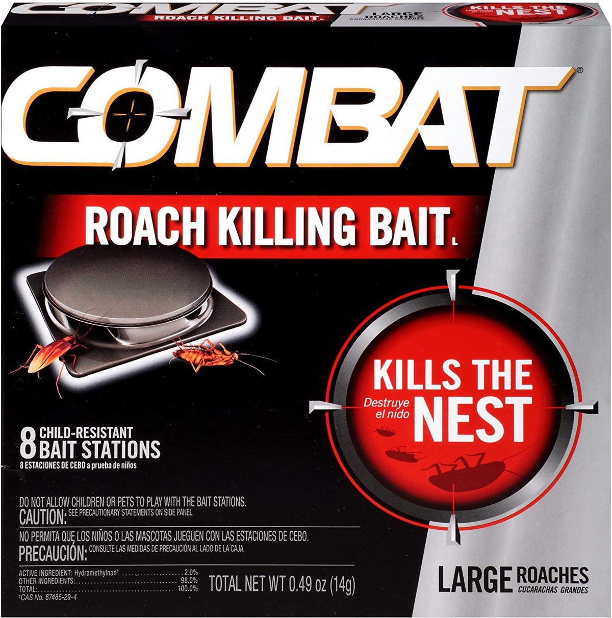 Roach Killing Bait, Large Roach Bait Station, Kills The Nest, Child-Resistant, 8 Count- 2 Pack