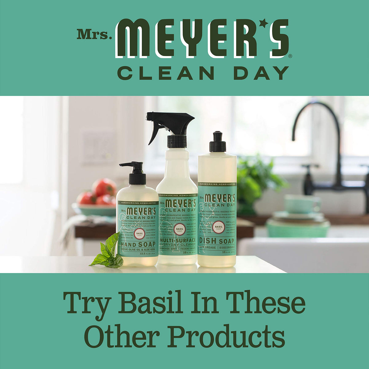 Mrs Meyers Clean Day Multi-Surface Everyday Cleaner, Basil 16 oz (Pack of 6)