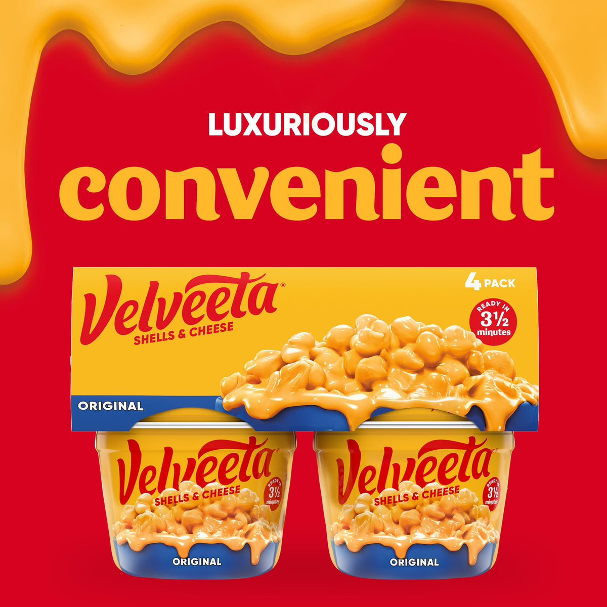 Velveeta Shells & Cheese Original Microwaveable Shell Pasta & Cheese Sauce, 4 ct Pack, 2.39 oz Cups