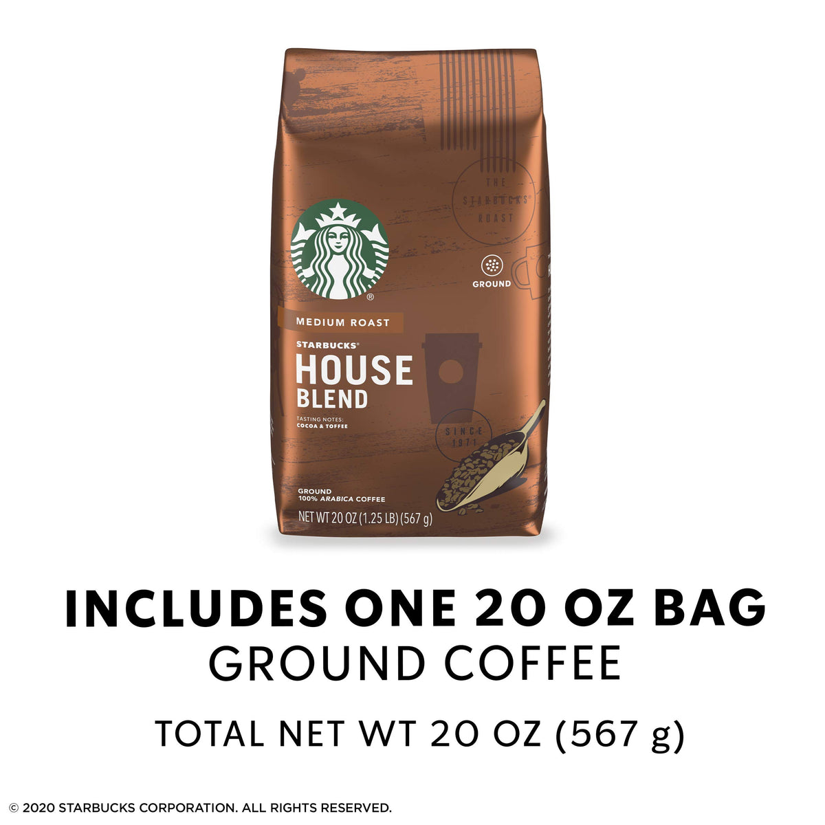 Starbucks Medium Roast Ground Coffee â€” House Blend â€” 100% Arabica â€” 1 bag (20 oz.)