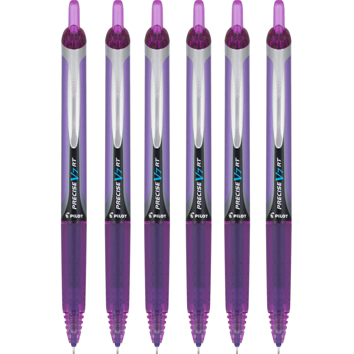 Pilot Precise V7 Retractable & Refillable Rolling Ball Ink Pens, Purple Ink, 0.7mm Fine Point, 6 Pack