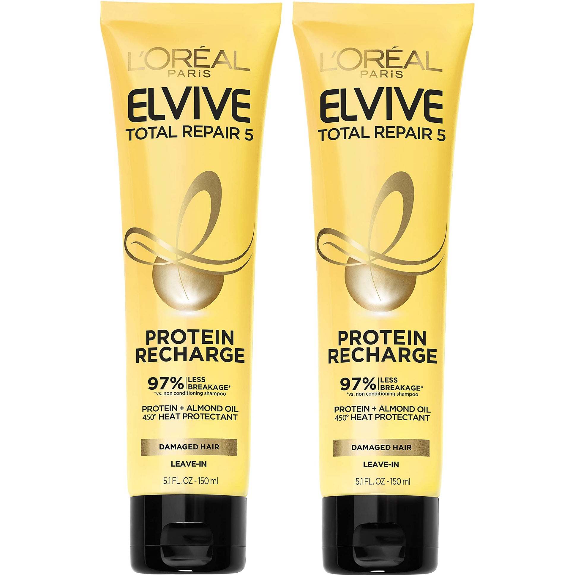L'Oreal Paris Elvive Total Repair 5 Protein Recharge Leave In Conditioner Treatment, and Heat Protectant, 2 pack, (5.1 Ounce each) (Packaging May Vary)