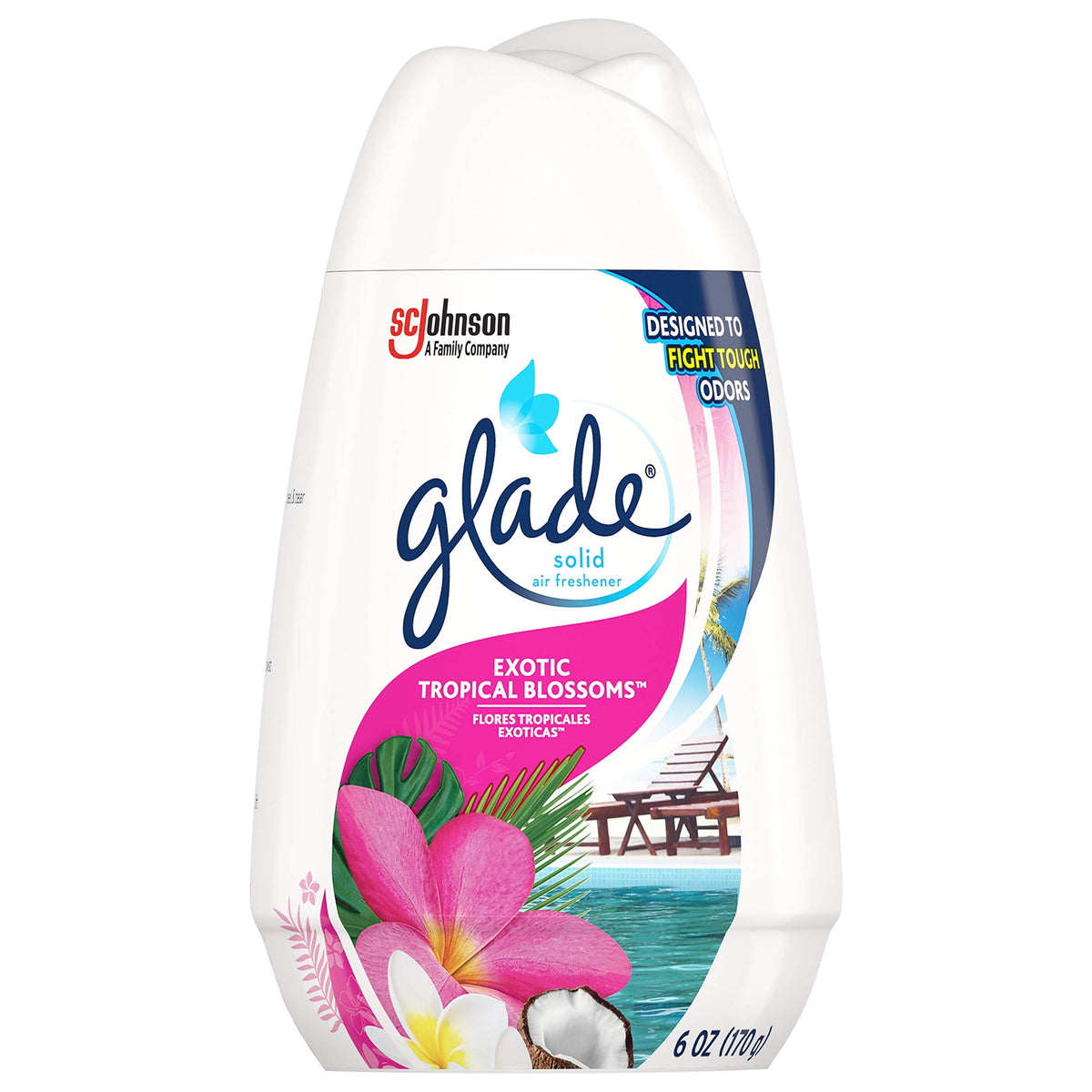 Glade Solid Air Freshener, Deodorizer for Home and Bathroom, Exotic Tropical Blossoms, 6 Oz