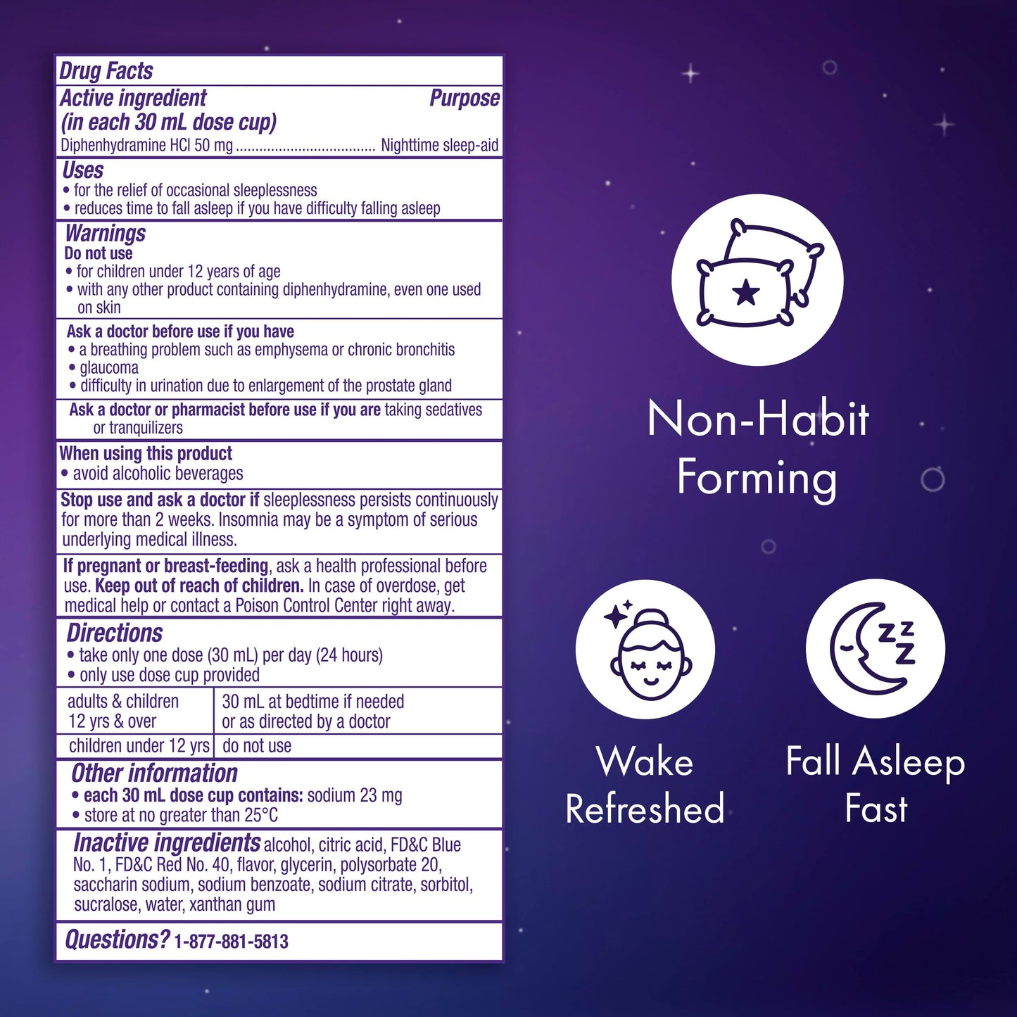 ZzzQuil, Sleep Aid, Nighttime Sleep Aid Liquid, 50 mg Diphenhydramine HCl, Fall Asleep Fast, Non-Habit Forming, Warming Berry Flavor, 12 FL OZ