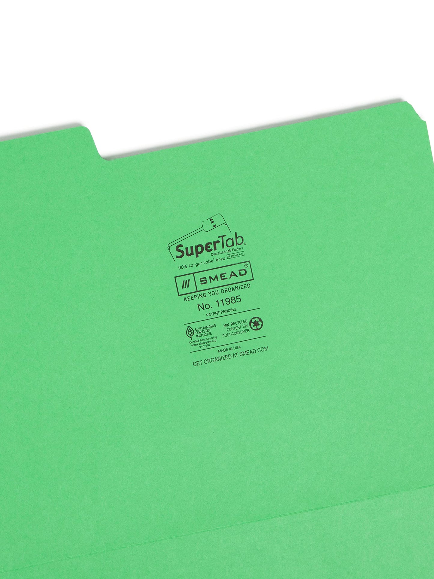 Smead SuperTab File Folder, Oversized 1/3-Cut Tab, Letter Size, Green, 100 per Box (11985), Pack of 1