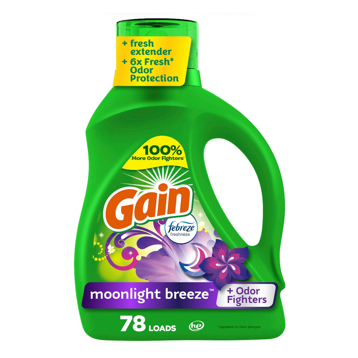 Gain Liquid Laundry Washing Detergent, Moonlight Breeze Scent 113 fl oz, 78 Loads, Lasting Freshness + Powerful Cleaning and Odor Fighting ingredients