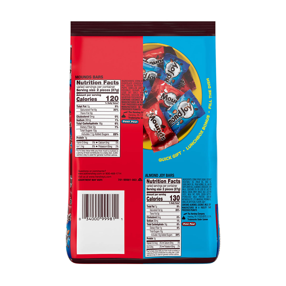 ALMOND JOY and MOUNDS Assorted Flavored Miniature, Candy Party Pack, 32.1 oz