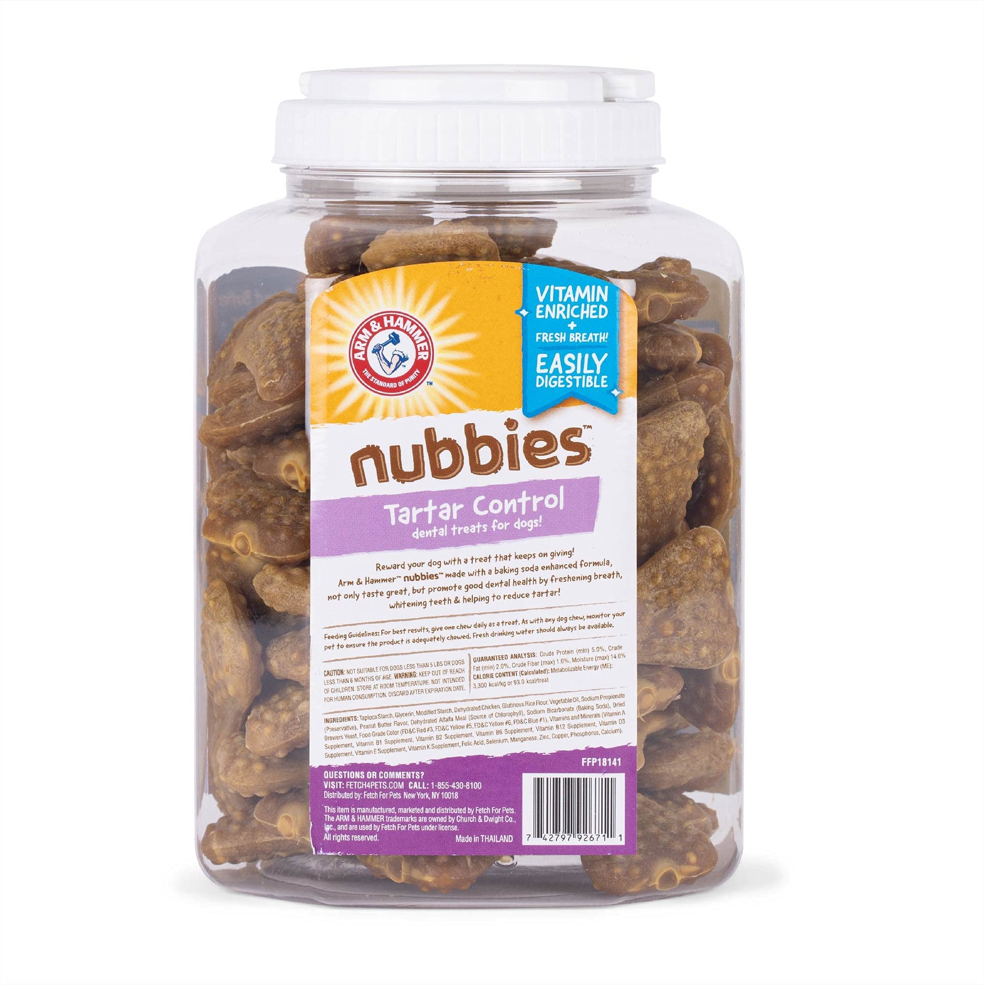 Arm & Hammer for Pets Nubbies Dental Treats for Dogs | Dental Chews Fight Bad Breath, Plaque & Tartar Without Brushing | Peanut Butter Flavor Value Bucket, 53 Pcs