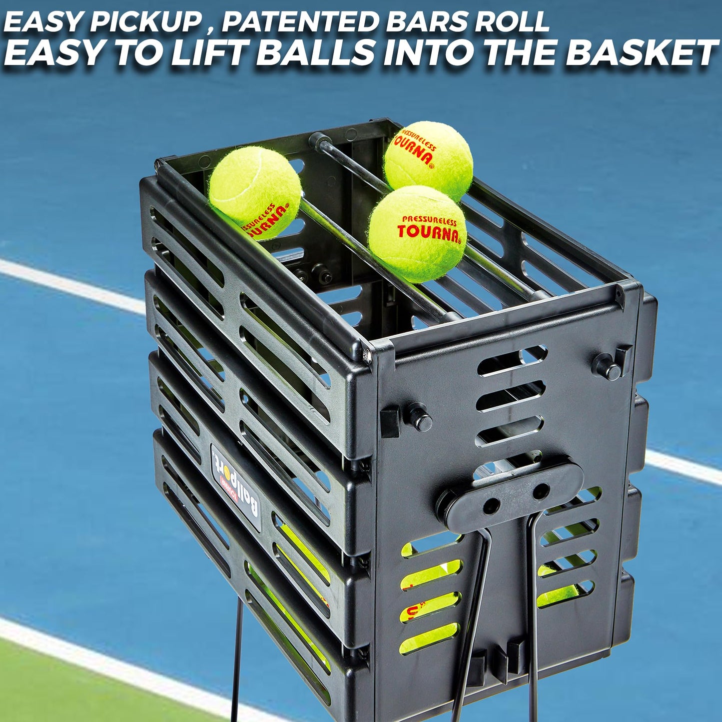 Tourna Ballport Tennis Ball Hopper Holds 80 Balls Durable and Lightweight, Red
