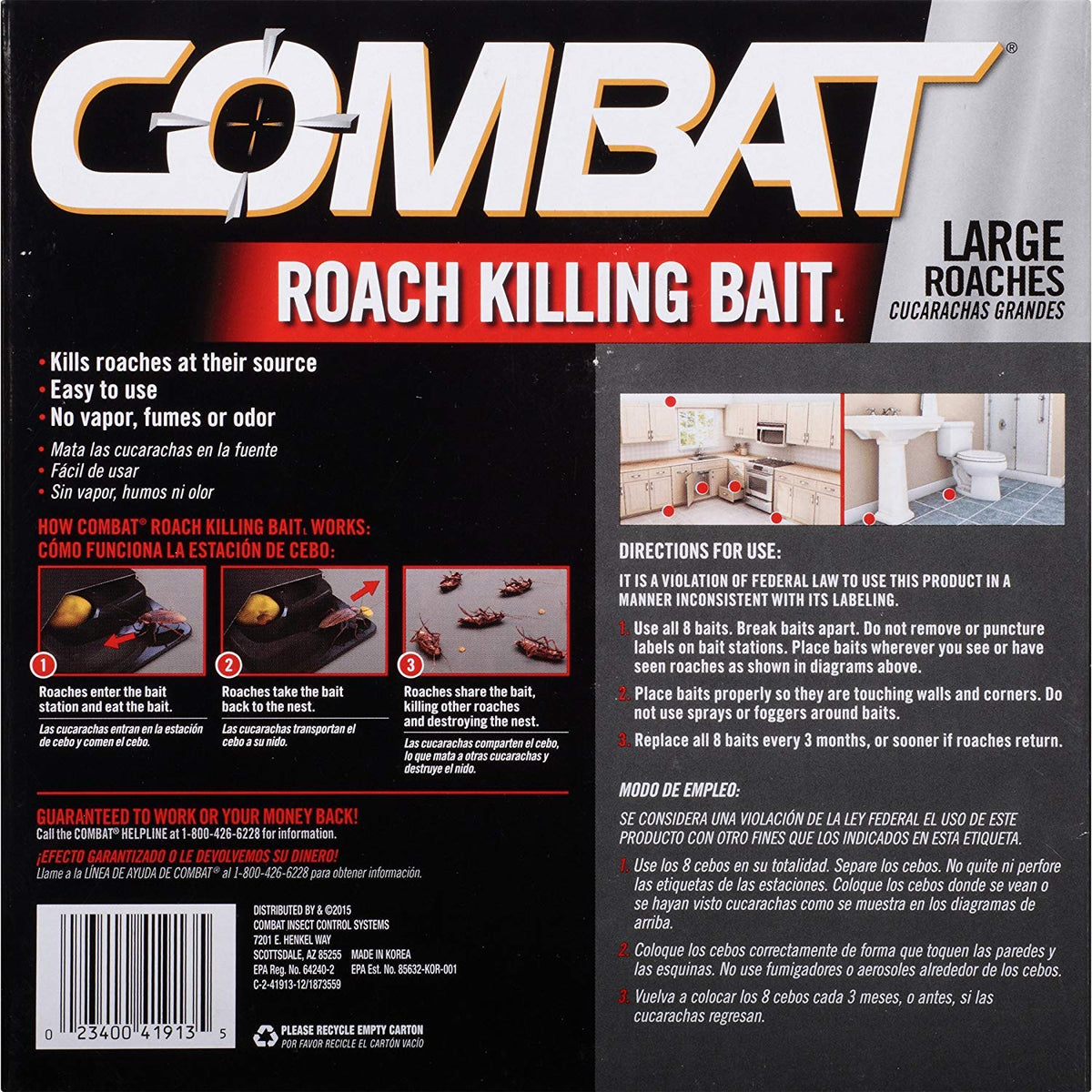 Roach Killing Bait, Large Roach Bait Station, Kills The Nest, Child-Resistant, 8 Count- 2 Pack