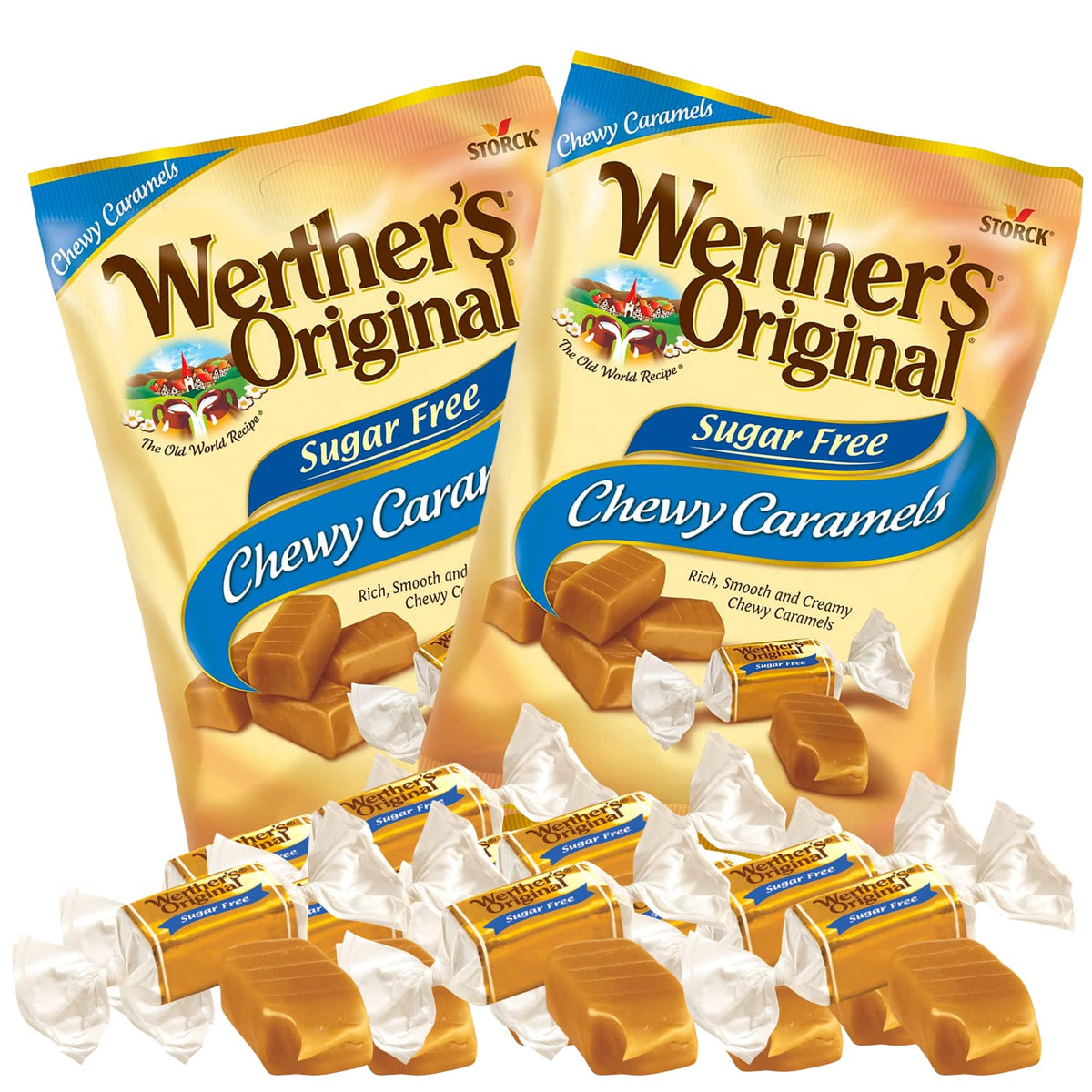 Needzo - Werther's Original Sugar Free Chewy Caramels, Individually Wrapped Candies for Adults, Pack of 2, 2.75 Ounce