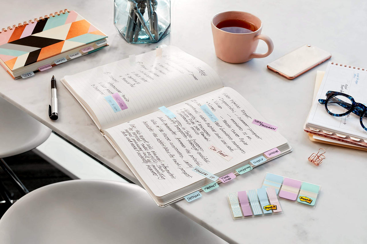Post-it® Pastel Color Tabs, Gradient Blue, Pink, Clear, 36 Tabs/Pack