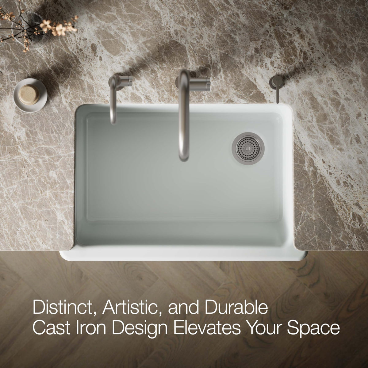 KOHLER K-5826-95 Whitehaven Farmhouse Self-Trimming Undermount Single-Bowl Sink with Short Apron, Ice Grey