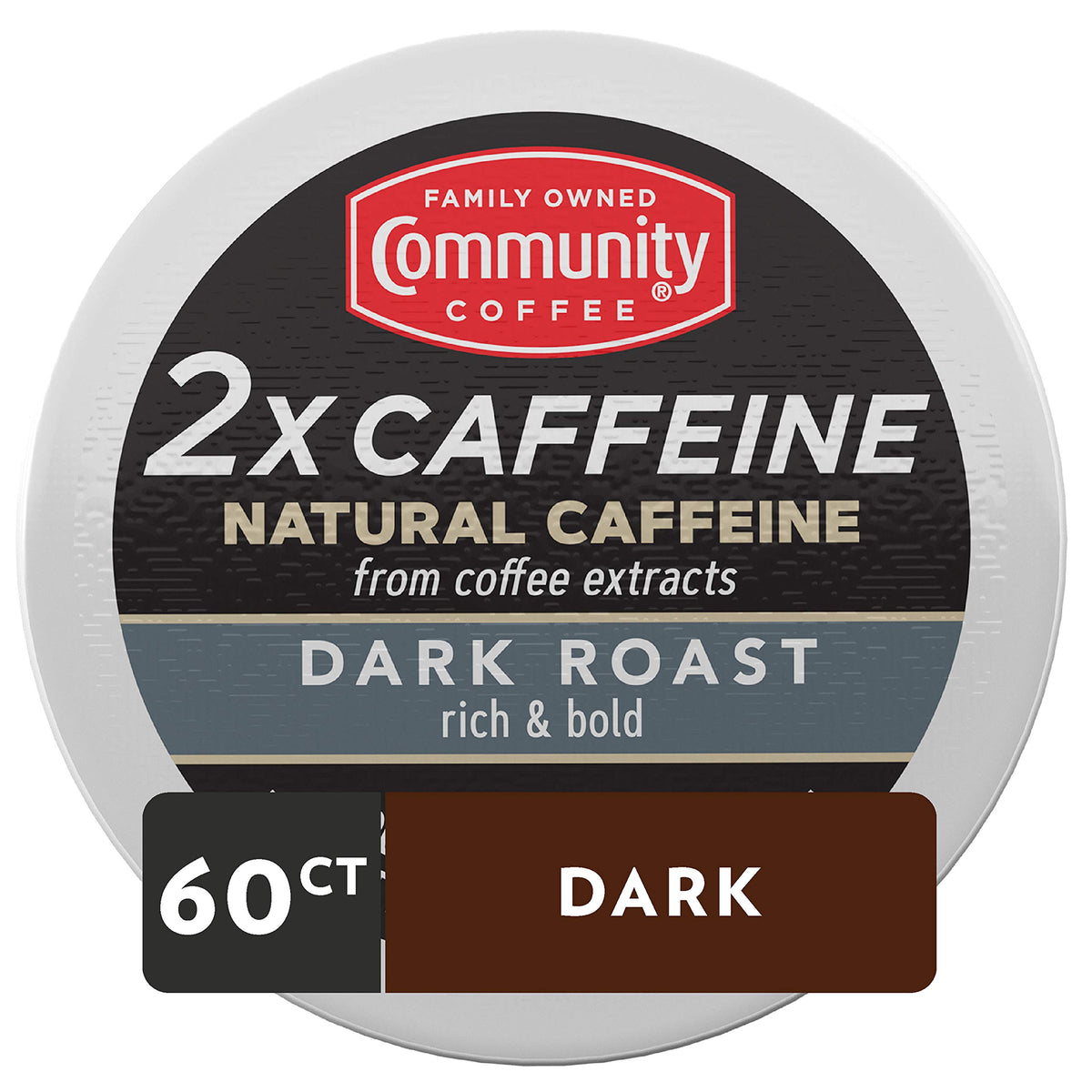 Community Coffee 2X Caffeine 60 Count Coffee Pods, Dark Roast, Compatible with Keurig 2.0 K-Cup Brewers, 10 Count (Pack of 6)