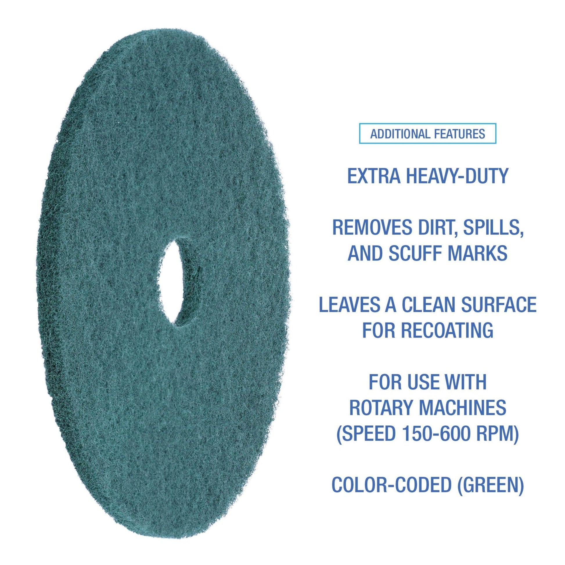 Boardwalk BWK4018GRE 18 in. Diameter Heavy-Duty Scrubbing Floor Pads - Green (5/Carton)