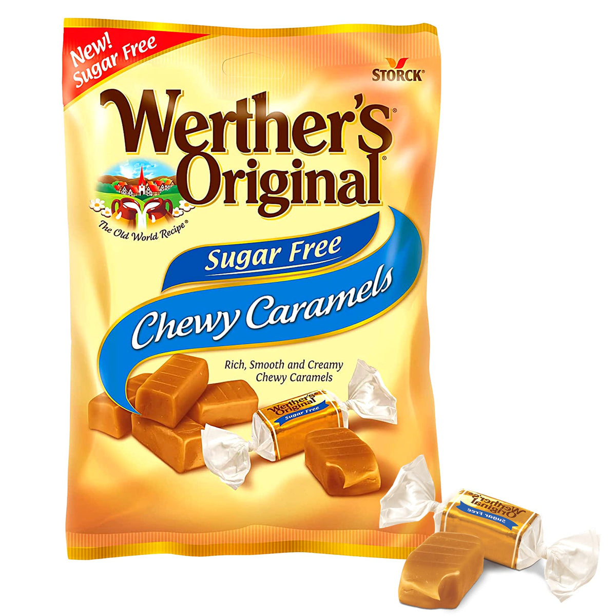 Needzo - Werther's Original Sugar Free Chewy Caramels, Individually Wrapped Candies for Adults, Pack of 2, 2.75 Ounce