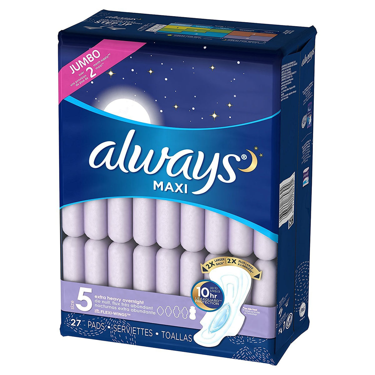 ALWAYS Maxi Size 5 Extra Heavy Overnight Pads With Wings Unscented, 27 Count